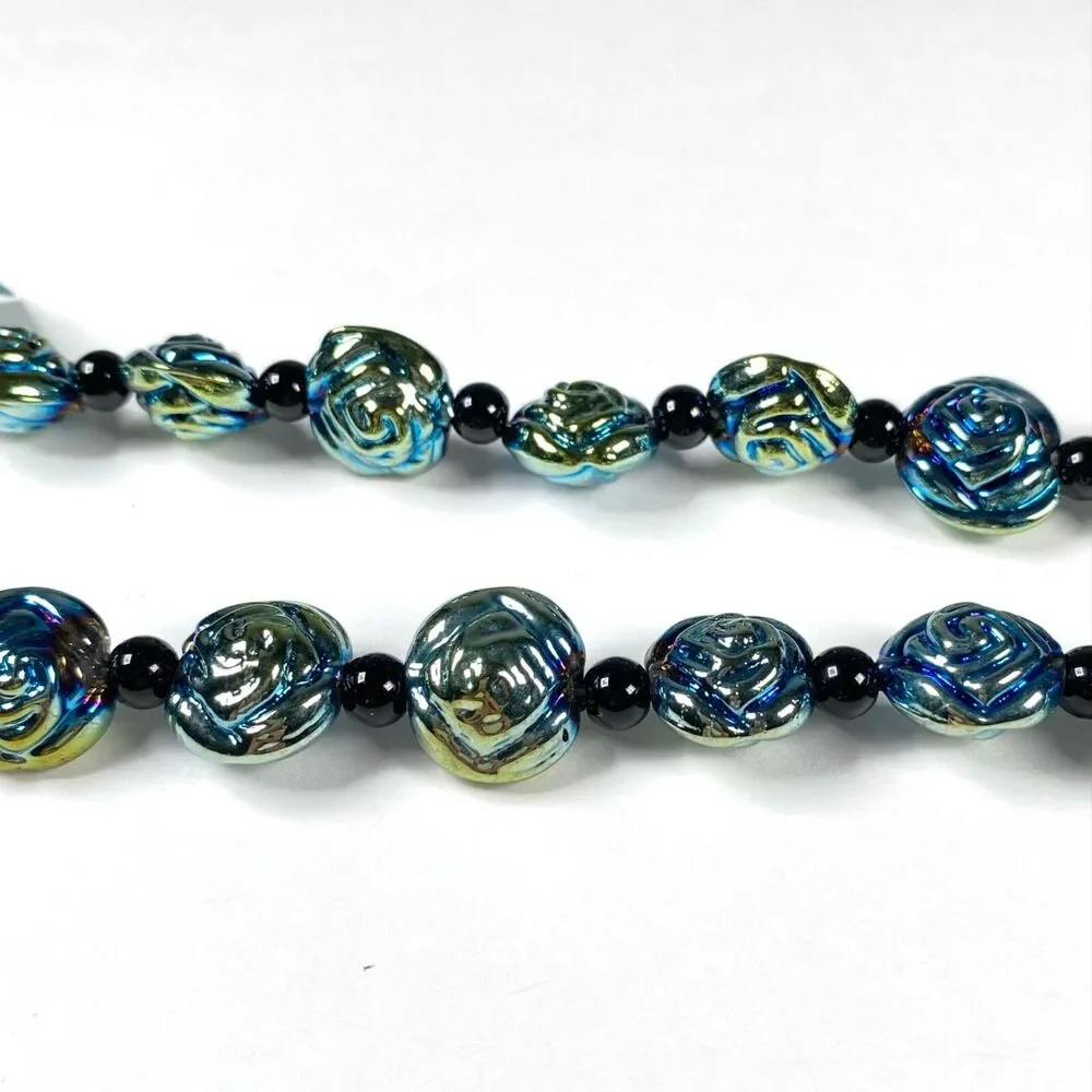 Bead Treasures Art Glass Beads Flower Jewelry Blue Green Iridescent Metallic Mix